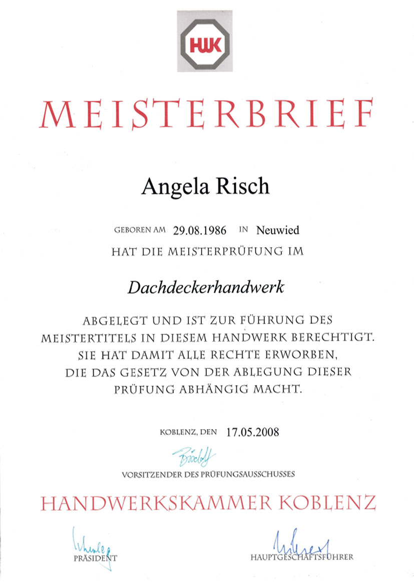 Meisterbrief Angela Risch
